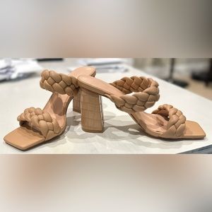 Syktkmx Braided Heeled Backless Square Open Toe Block Slide Sandals, Size 8